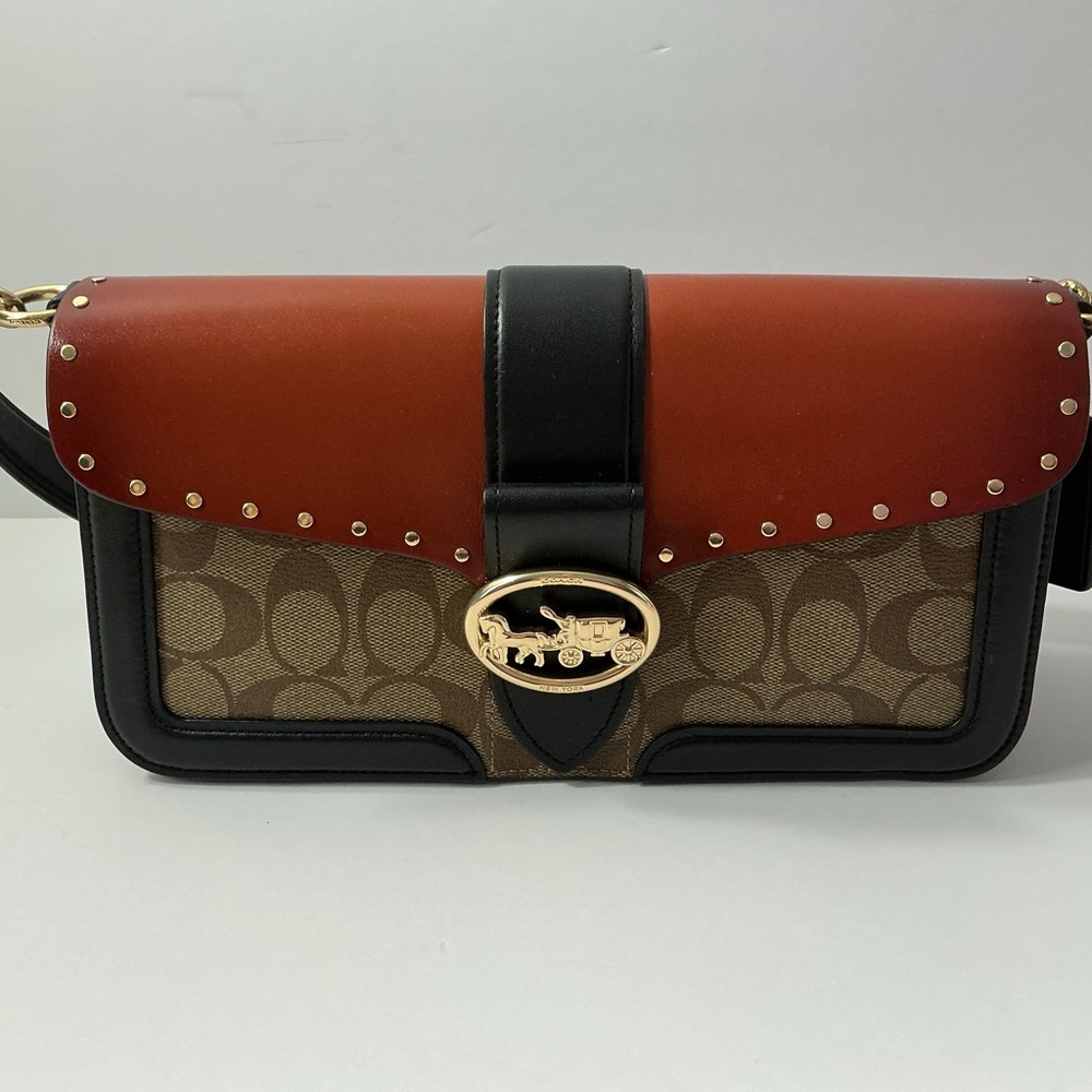 Coach Brown and Black Crossbody Bag with Gold Accents